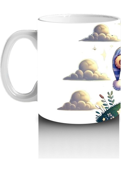 Çocuklara Sütü Sevdiren Yıldız Tutan Pijamalı Ayıcık Desenli Kupa Bardak