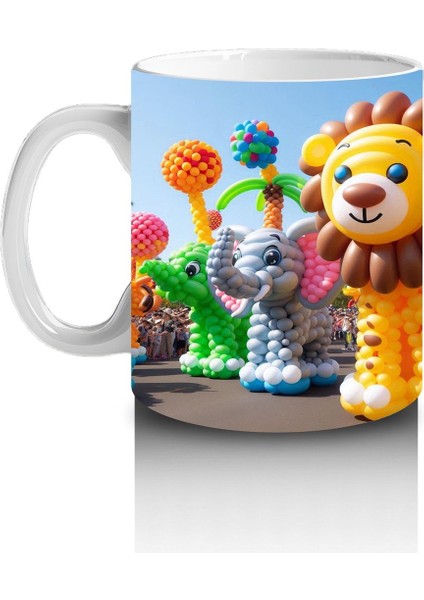 Çocuklara Sütü Sevdiren Balon Figürlü Sevimli Aslan ve Fil Desenli Kupa Bardak