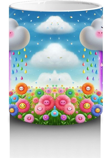 Çocuklara Sütü Sevdiren Gökkuşağı Yağdıran Neşeli Bulut Desenli Kupa Bardak fiyatları