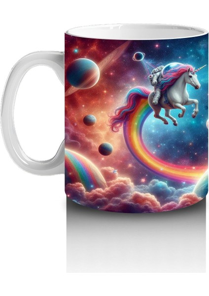 Çocuklara Sütü Sevdiren Kozmik Gökkuşağı Unicorn Yolculuğu Kupa Bardak