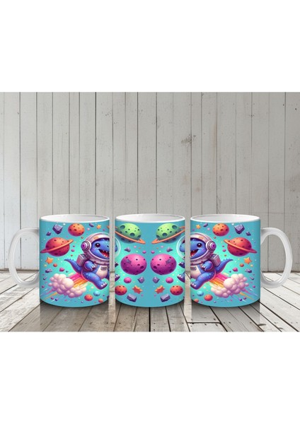 Çocuklara Sütü Sevdiren Roketli Uzay Dinozoru Desenli Kupa Bardak indirimleri