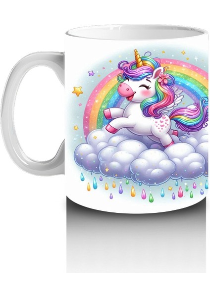 Çocuklara Sütü Sevdiren Gökyüzünde Parıldayan Unicorn Kupa Bardak