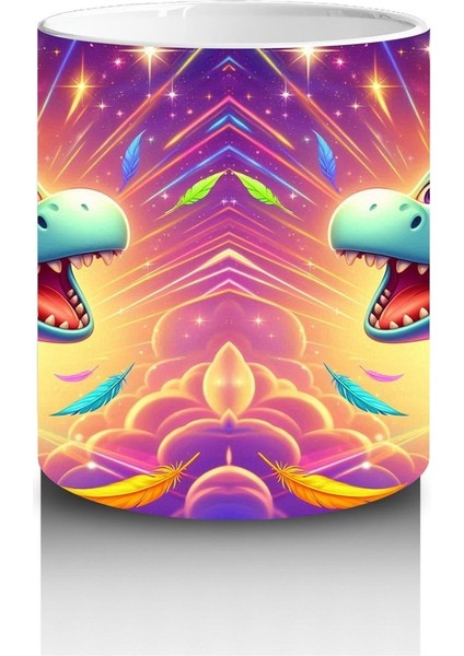 Çocuklara Sütü Sevdiren Gökkuşağı Yelesiyle Uçan Sevimli Dinozor Desenli Kupa Bardak fiyatları