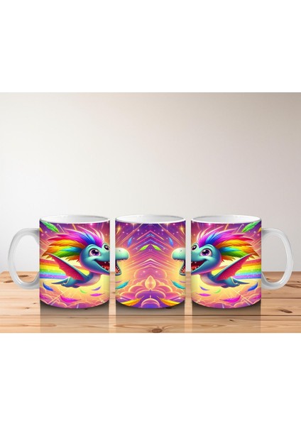 Çocuklara Sütü Sevdiren Gökkuşağı Yelesiyle Uçan Sevimli Dinozor Desenli Kupa Bardak fırsatları