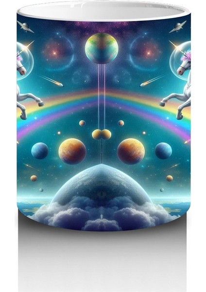 Çocuklara Sütü Sevdiren Uzayda Gökkuşağı ve Astronot Unicorn Desenli Kupa Bardak fiyatları