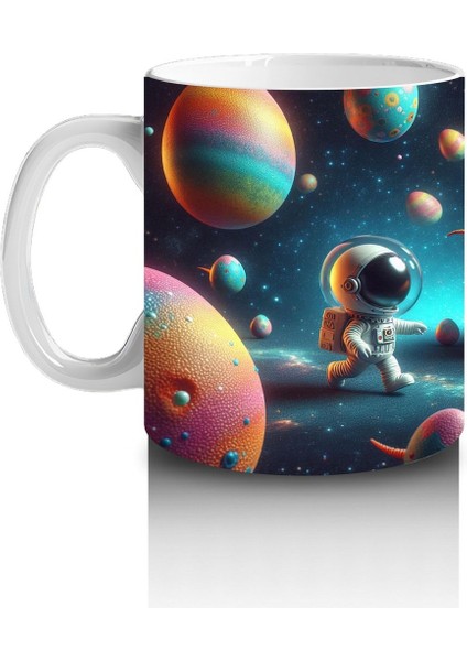 Çocuklara Sütü Sevdiren Uzayda Dinozorla Karşılaşan Astronotlar Desenli Kupa Bardak