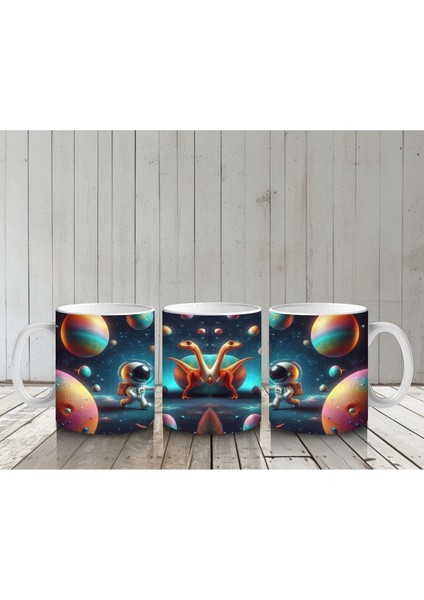 Çocuklara Sütü Sevdiren Uzayda Dinozorla Karşılaşan Astronotlar Desenli Kupa Bardak indirimleri