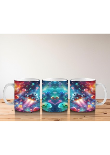 Çocuklara Sütü Sevdiren Uzayda Uçan Ayıcıklar ve Işıltılı Deniz Canlıları Desenli Kupa Bardak fırsatları