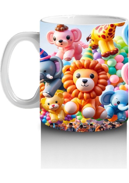 Çocuklara Sütü Sevdiren Renkli Balon Hayvanlar Desenli Kupa Bardak