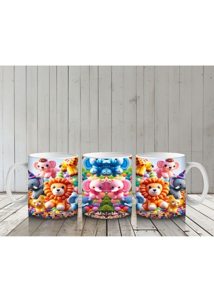 Çocuklara Sütü Sevdiren Renkli Balon Hayvanlar Desenli Kupa Bardak indirimleri