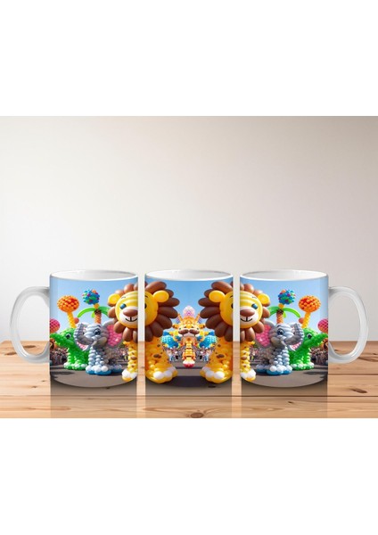 Çocuklara Sütü Sevdiren Balon Figürlü Sevimli Aslan ve Fil Desenli Kupa Bardak fırsatları