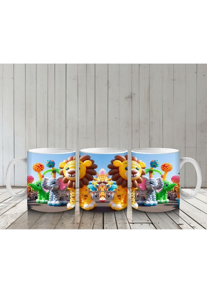 Çocuklara Sütü Sevdiren Balon Figürlü Sevimli Aslan ve Fil Desenli Kupa Bardak indirimleri