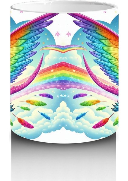 Çocuklara Sütü Sevdiren Gökkuşağı Kanatlı Dinozor Desenli Kupa Bardak fiyatları