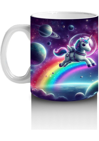 Çocuklara Sütü Sevdiren Astronot Gökkuşağı Unicorn Kupa Bardak
