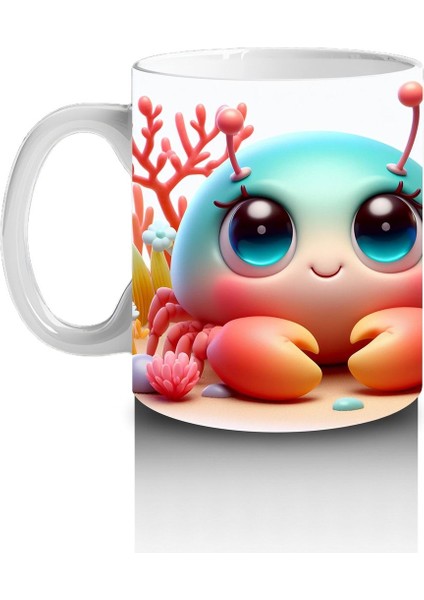 Çocuklara Sütü Sevdiren Mercan Resifi Yengeci Kupa Bardak