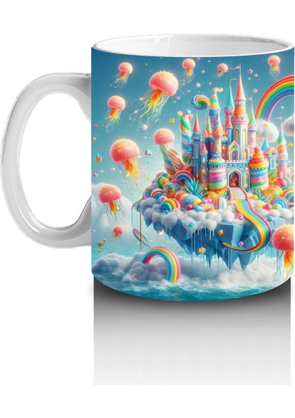 Çocuklara Sütü Sevdiren Balonlu Gökkuşağı Şatosu Kupa Bardak