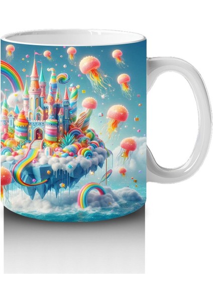 Çocuklara Sütü Sevdiren Balonlu Gökkuşağı Şatosu Kupa Bardak modelleri