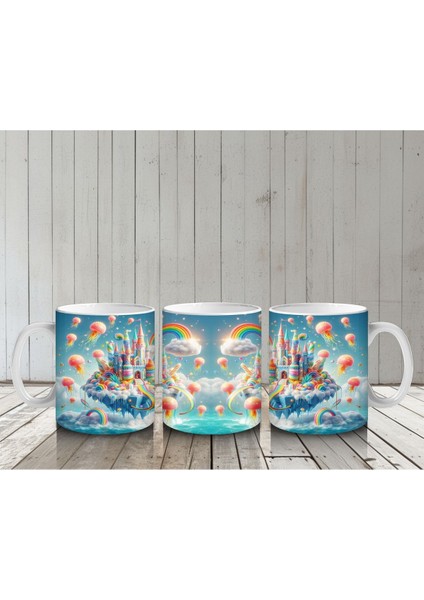 Çocuklara Sütü Sevdiren Balonlu Gökkuşağı Şatosu Kupa Bardak indirimleri