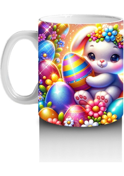 Çocuklara Sütü Sevdiren Çiçek Taclı Paskalya Tavşanı Kupa Bardak