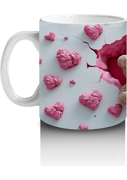 Çocuklara Sütü Sevdiren Kalp Çatlağından Bakan Peluş Ayıcıklar Kupa Bardak