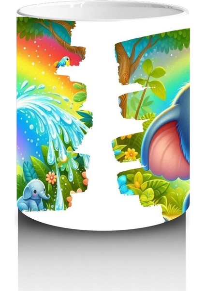 Çocuklara Sütü Sevdiren Gökkuşağı Altında Su Fışkırtan Sevimli Fil Desenli Kupa Bardak fiyatları