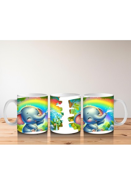 Çocuklara Sütü Sevdiren Gökkuşağı Altında Su Fışkırtan Sevimli Fil Desenli Kupa Bardak fırsatları