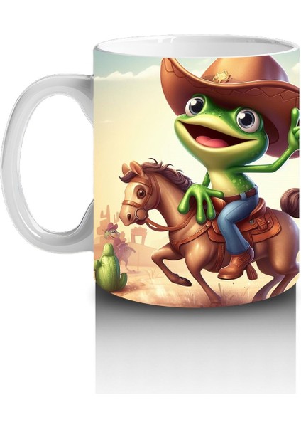 Çocuklara Sütü Sevdiren Atlı Kovboy Kurbağa Kupa Bardak