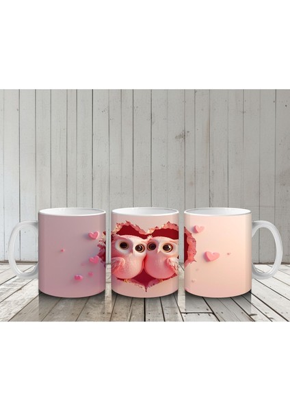 Çocuklara Sütü Sevdiren Kırık Kalpten Bakan Sevimli Baykuş Çifti Kupa Bardak indirimleri