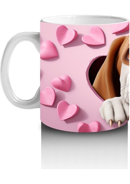 Çocuklara Sütü Sevdiren Kalp Duvarından Bakan Meraklı Köpek Kupa Bardak