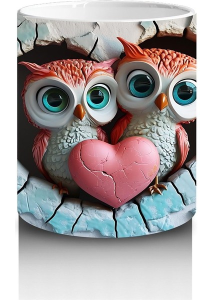 Çocuklara Sütü Sevdiren Duvarı Delip Bakan Kalp Baykuş Çifti Kupa Bardak fiyatları