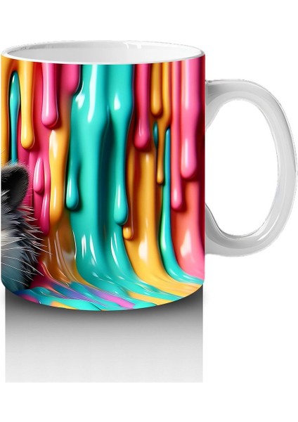 Çocuklara Sütü Sevdiren Renkli Boya Dalgaları Arasında Neşeli Kirpi Kupa Bardak modelleri