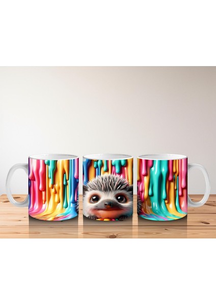 Çocuklara Sütü Sevdiren Renkli Boya Dalgaları Arasında Neşeli Kirpi Kupa Bardak fırsatları