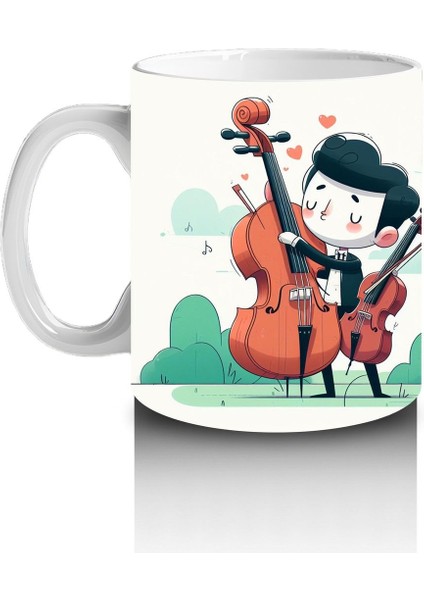 Çocuklara Sütü Sevdiren Viyolonsel Çalan Sevimli Müzisyen Desenli Kupa Bardak