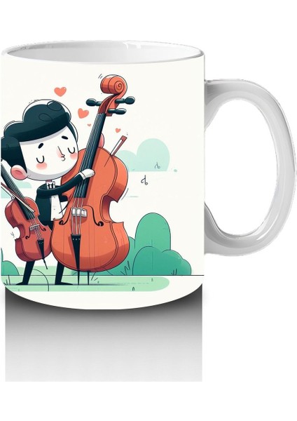 Çocuklara Sütü Sevdiren Viyolonsel Çalan Sevimli Müzisyen Desenli Kupa Bardak modelleri