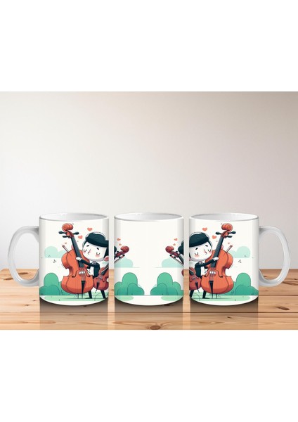 Çocuklara Sütü Sevdiren Viyolonsel Çalan Sevimli Müzisyen Desenli Kupa Bardak fırsatları