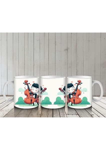 Çocuklara Sütü Sevdiren Viyolonsel Çalan Sevimli Müzisyen Desenli Kupa Bardak indirimleri