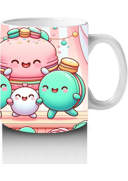 Çocuklara Sütü Sevdiren Neşeli Macaron Ailesi Desenli Kupa Bardak modelleri