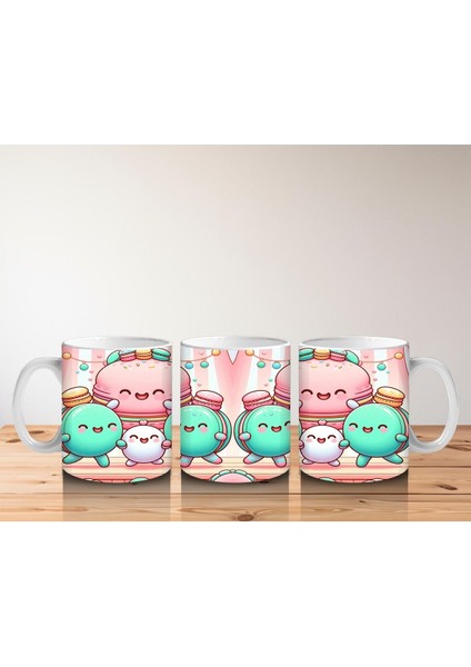 Çocuklara Sütü Sevdiren Neşeli Macaron Ailesi Desenli Kupa Bardak fırsatları
