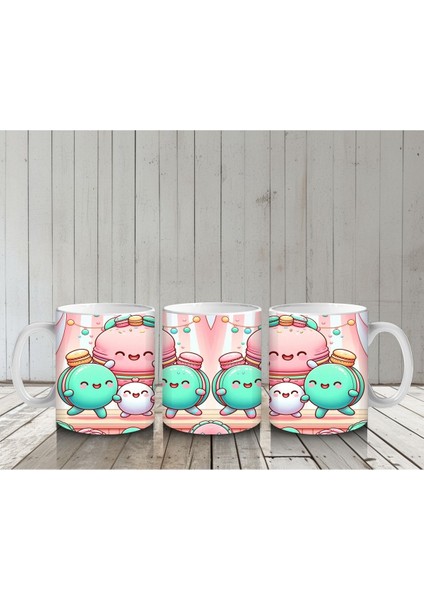 Çocuklara Sütü Sevdiren Neşeli Macaron Ailesi Desenli Kupa Bardak indirimleri