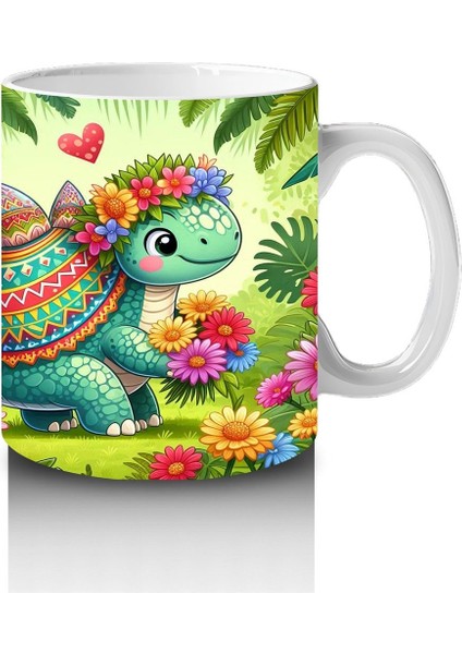 Çocuklara Sütü Sevdiren Çiçekli Kalpli Sevimli Dinozor Desenli Kupa Bardak modelleri