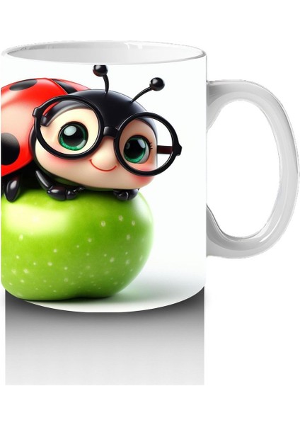 Çocuklara Sütü Sevdiren Gözlüklü Uğur Böceği ve Elma Desenli Kupa Bardak modelleri