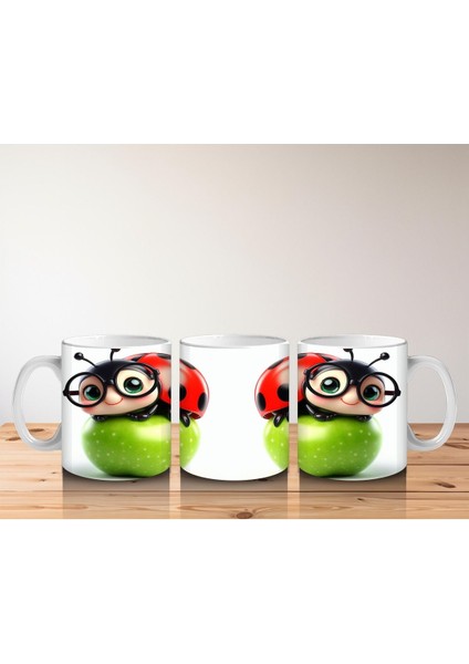 Çocuklara Sütü Sevdiren Gözlüklü Uğur Böceği ve Elma Desenli Kupa Bardak fırsatları