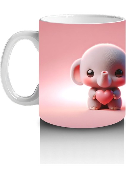 Çocuklara Sütü Sevdiren Kalp Tutan Minik Fil Kupa Bardak