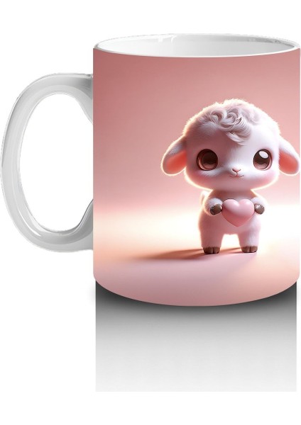 Çocuklara Sütü Sevdiren Duvarı Delip Bakan Neşeli Kuzu Kupa Bardak