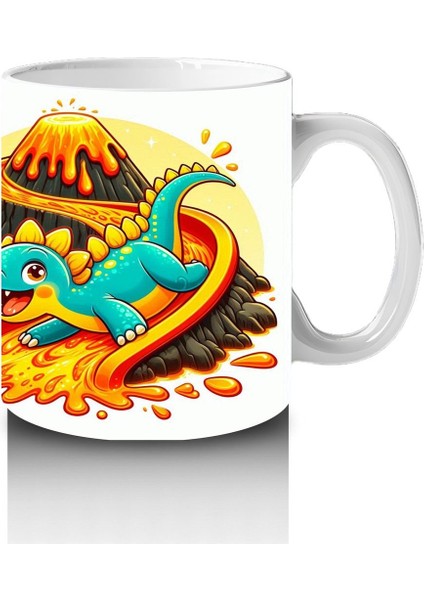 Çocuklara Sütü Sevdiren Lav Kaydırağında Kayarken Neşelenen Dinozor Desenli Kupa Bardak modelleri