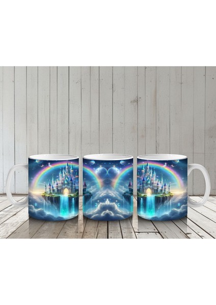 Çocuklara Sütü Sevdiren Gökkuşağı ve Büyülü Şato Desenli Kupa Bardak indirimleri