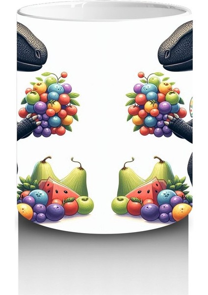 Çocuklara Sütü Sevdiren Meyve Buketi Tutan Dinozor Desenli Kupa Bardak fiyatları