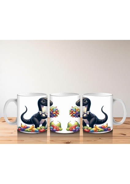 Çocuklara Sütü Sevdiren Meyve Buketi Tutan Dinozor Desenli Kupa Bardak fırsatları