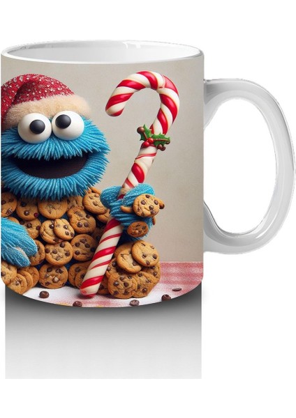 Çocuklara Sütü Sevdiren Kurabiye Canavarı ve Baston Şeker Desenli Kupa Bardak modelleri