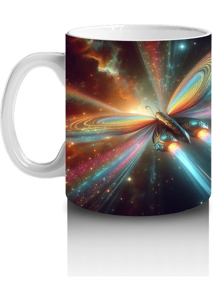 Çocuklara Sütü Sevdiren Işık Kanatlı Uzay Kelebeği Desenli Kupa Bardak